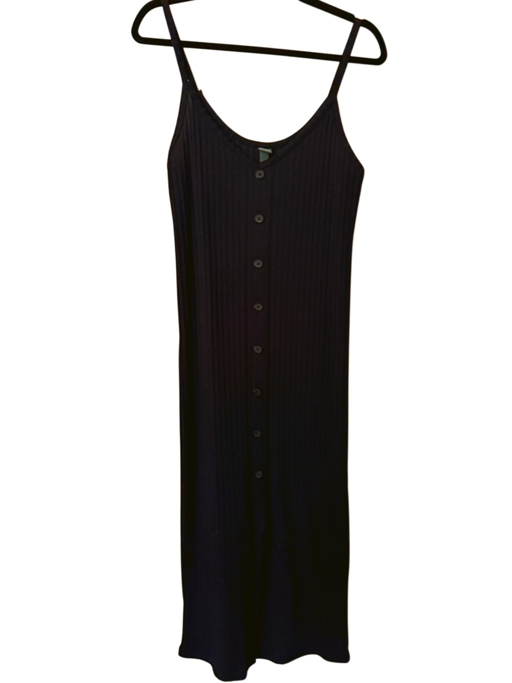 wild fable Black Ribbed Button-Front Midi Dress